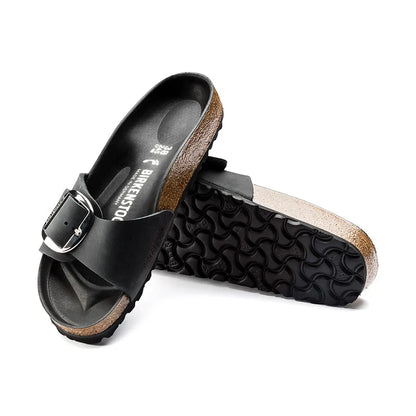 Women's Madrid Big Buckle Narrow Black Oiled Leather