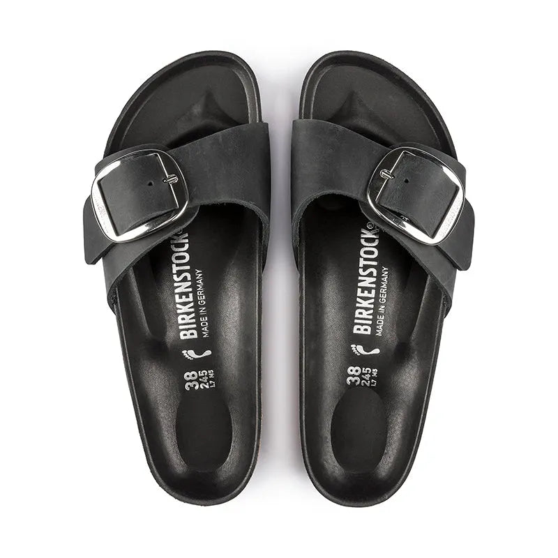 Women's Madrid Big Buckle Narrow Black Oiled Leather