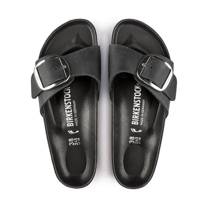 Women's Madrid Big Buckle Narrow Black Oiled Leather