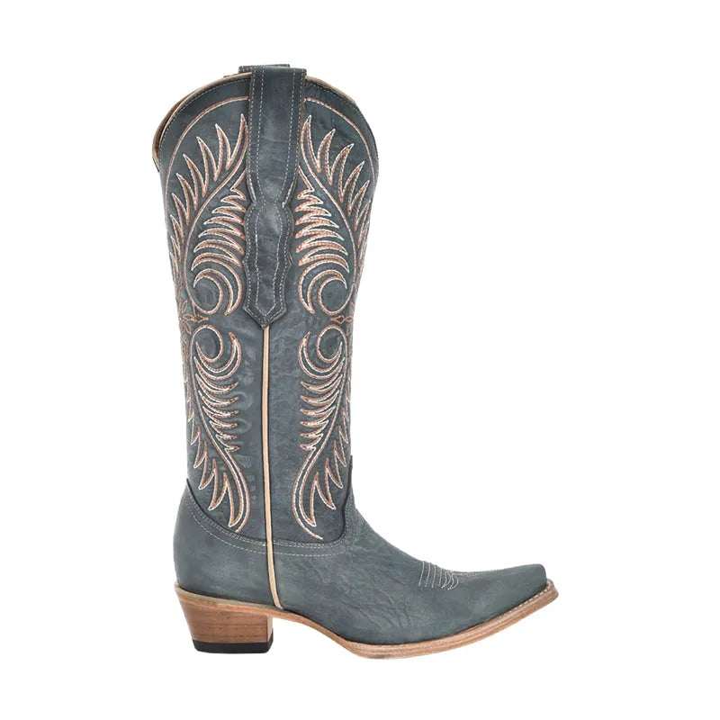 Women's Embroidery Snip Toe Distressed Blue