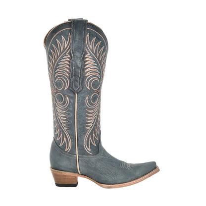 Women's Embroidery Snip Toe Distressed Blue