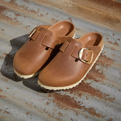 Women's Boston Big Buckle Narrow Cognac Oiled Leather