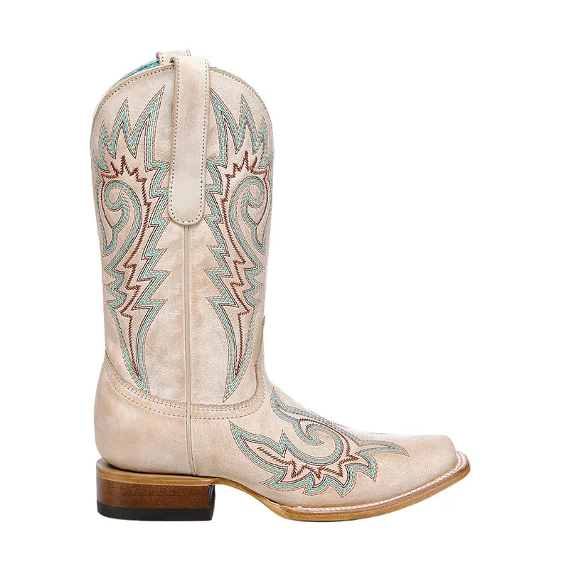 Women's Flames Embroidery Square Toe Straw
