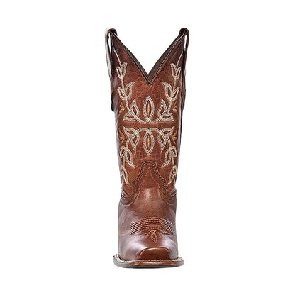 Women's Embroidery Square Toe Cognac