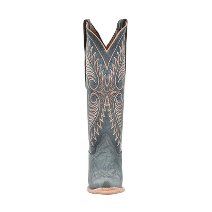 Women's Embroidery Snip Toe Distressed Blue