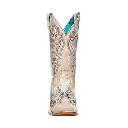 Women's Flames Embroidery Square Toe Straw