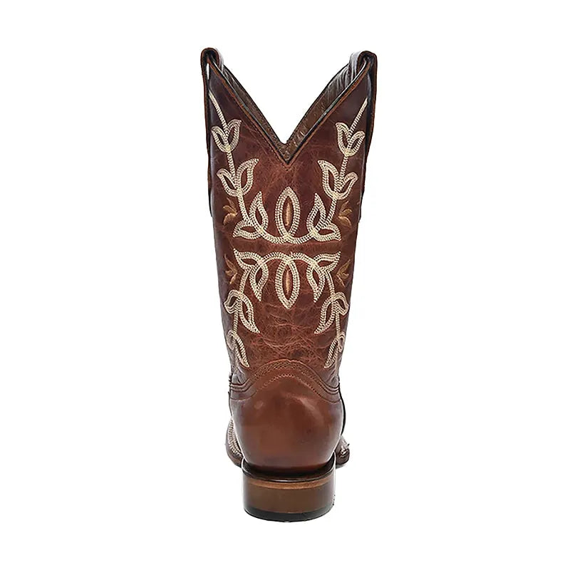 Women's Embroidery Square Toe Cognac
