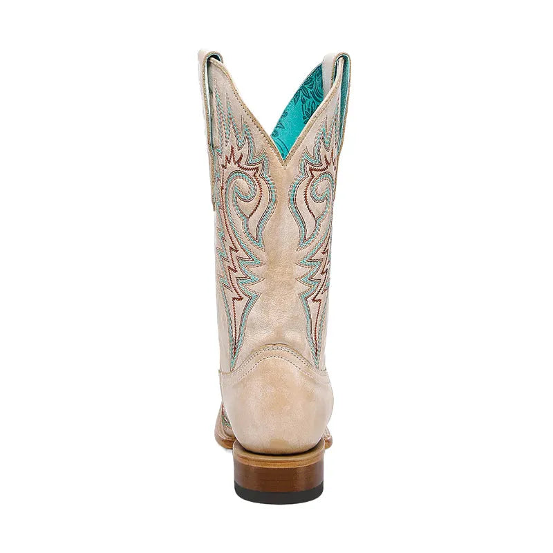 Women's Flames Embroidery Square Toe Straw
