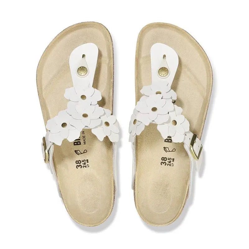 Women's Gizeh Flowers White Leather